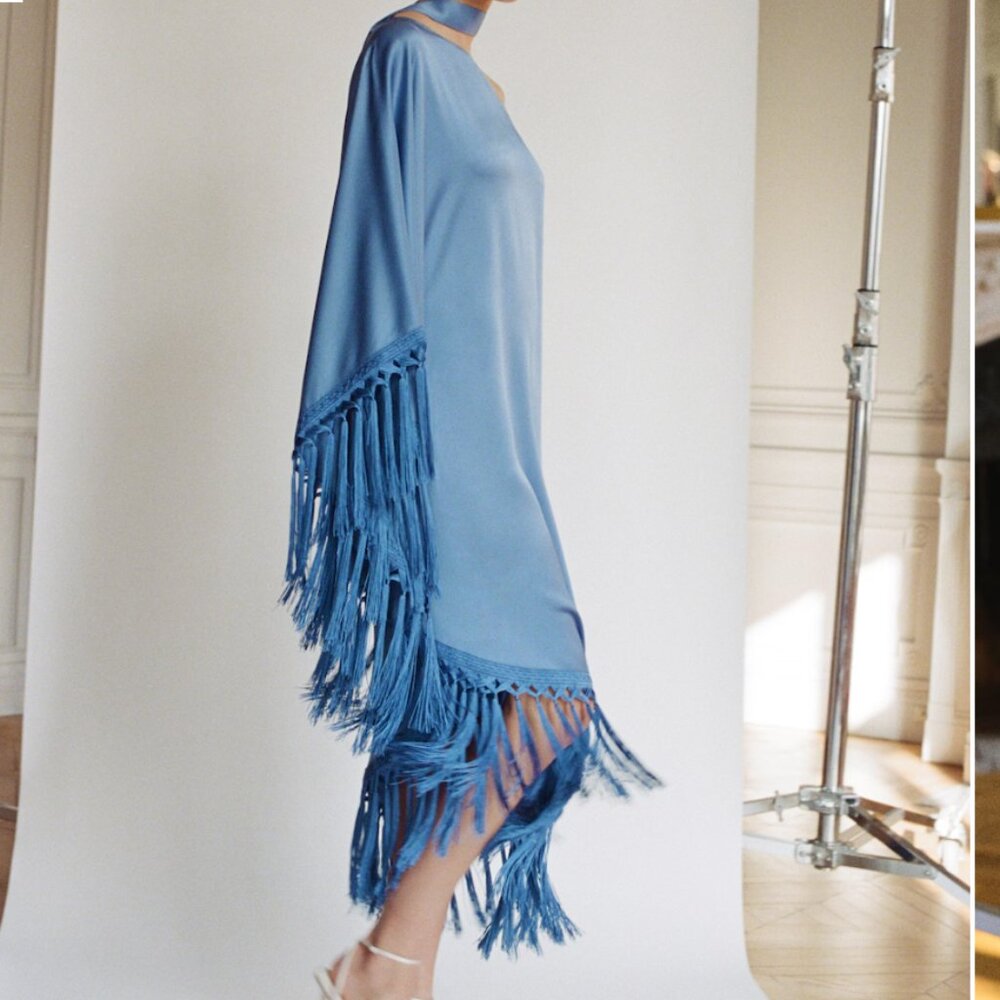 Mango Premium Capsule - Chic Blue Fringe & Scarf Dress - Picture 3 of 7